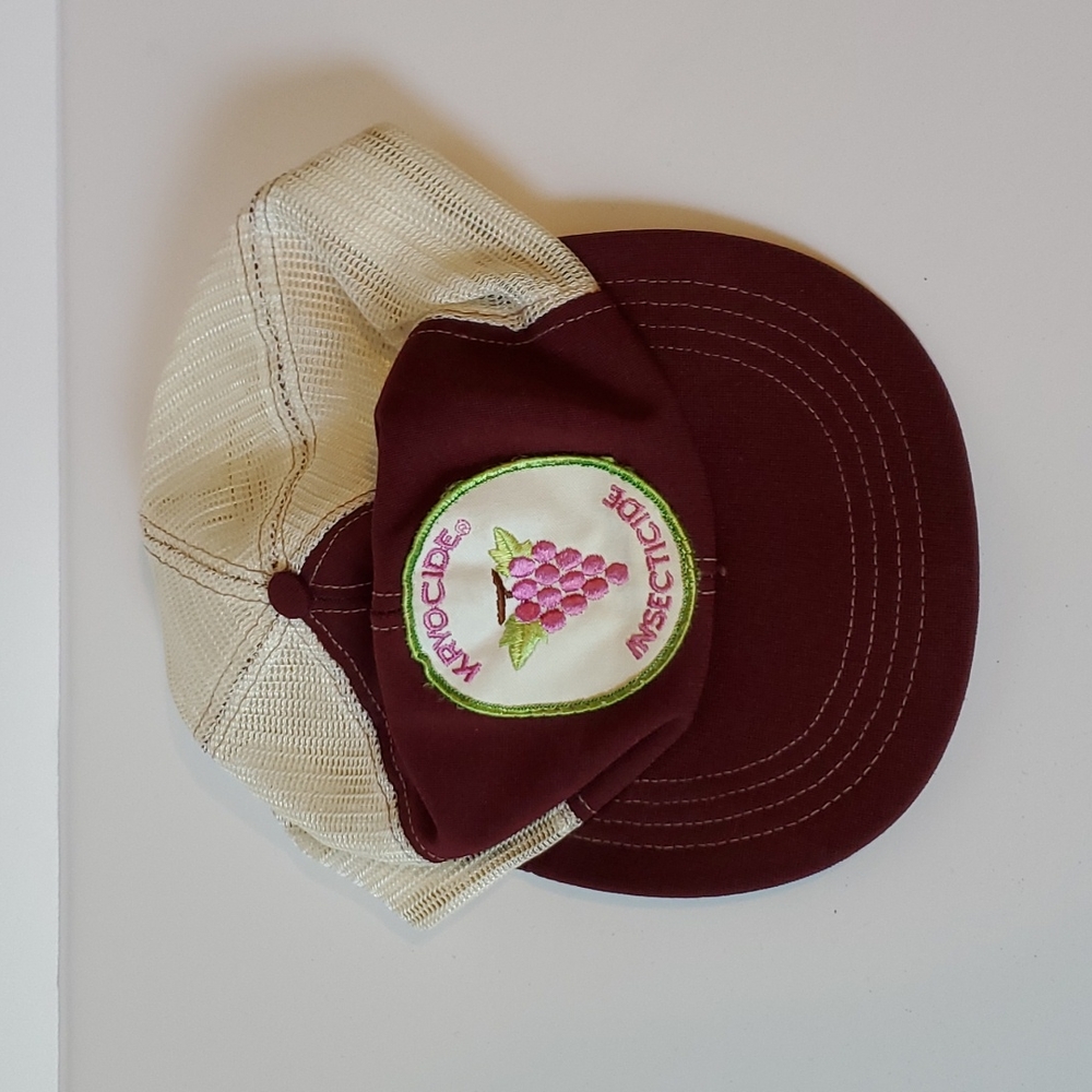 Vintage Mesh Snap Back Trucker Hat. Kryocide Incecticide. 1980's. Wine.